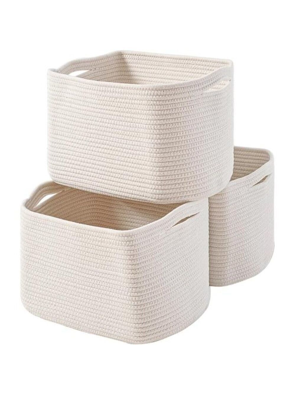 Woven Cotton Rope Storage Baskets for Shelves Nursery Toys Books Towels Set 3